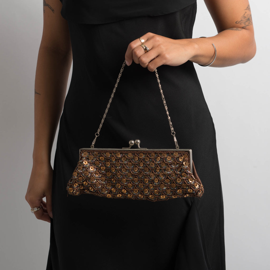 BROWN BEADED PURSE