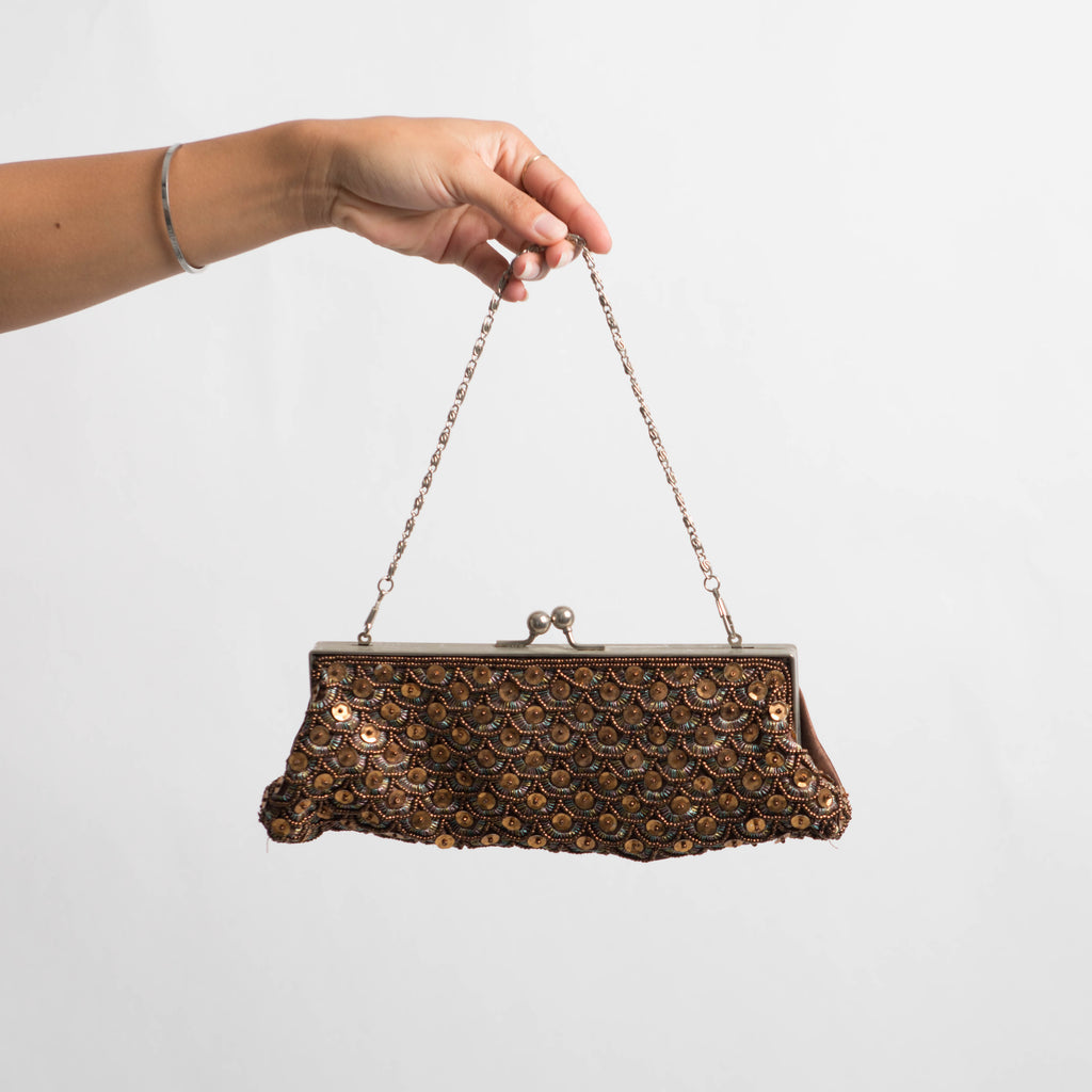 BROWN BEADED PURSE