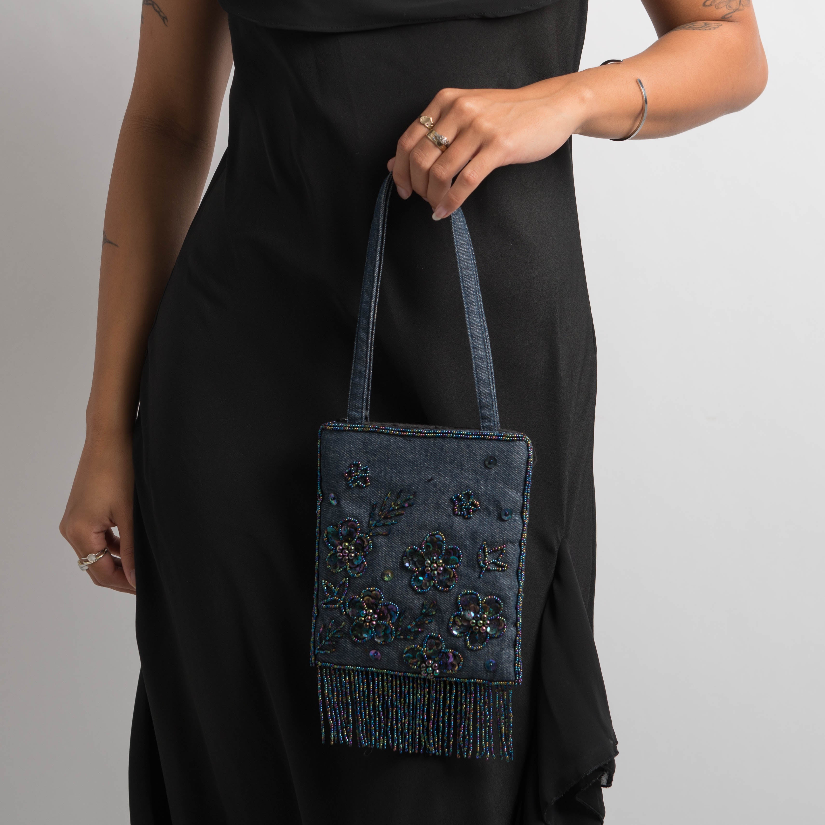 DENIM BEADED BAG