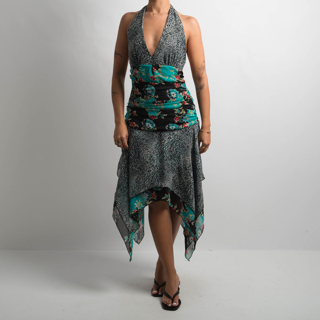 SILK PATTERN HALTER DRESS
