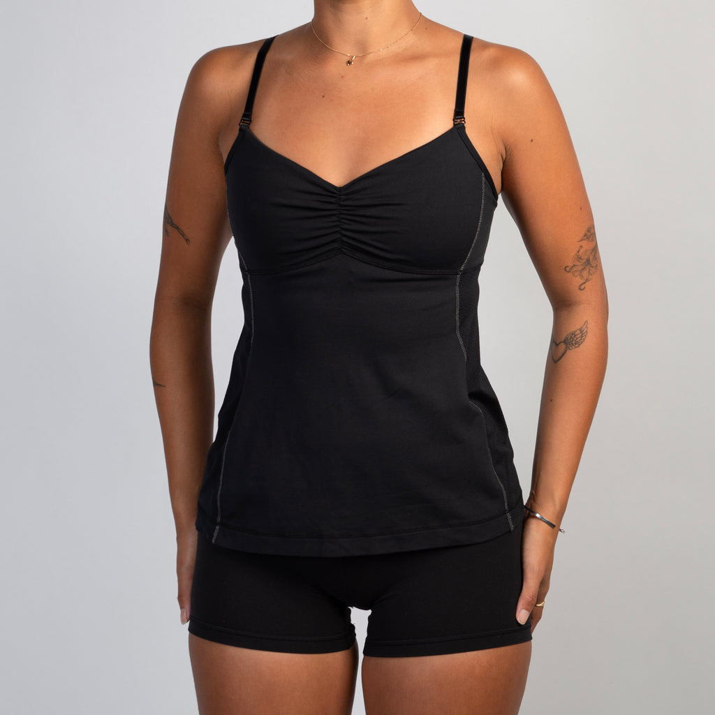 BLACK RUCHED ACTIVE TANK TOP