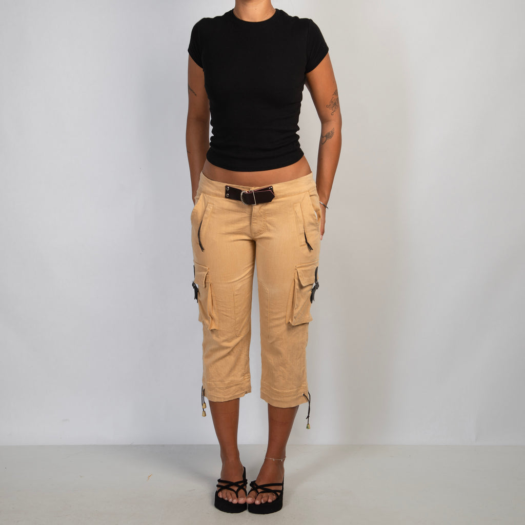 TAN CARGO CAPRI PANTS