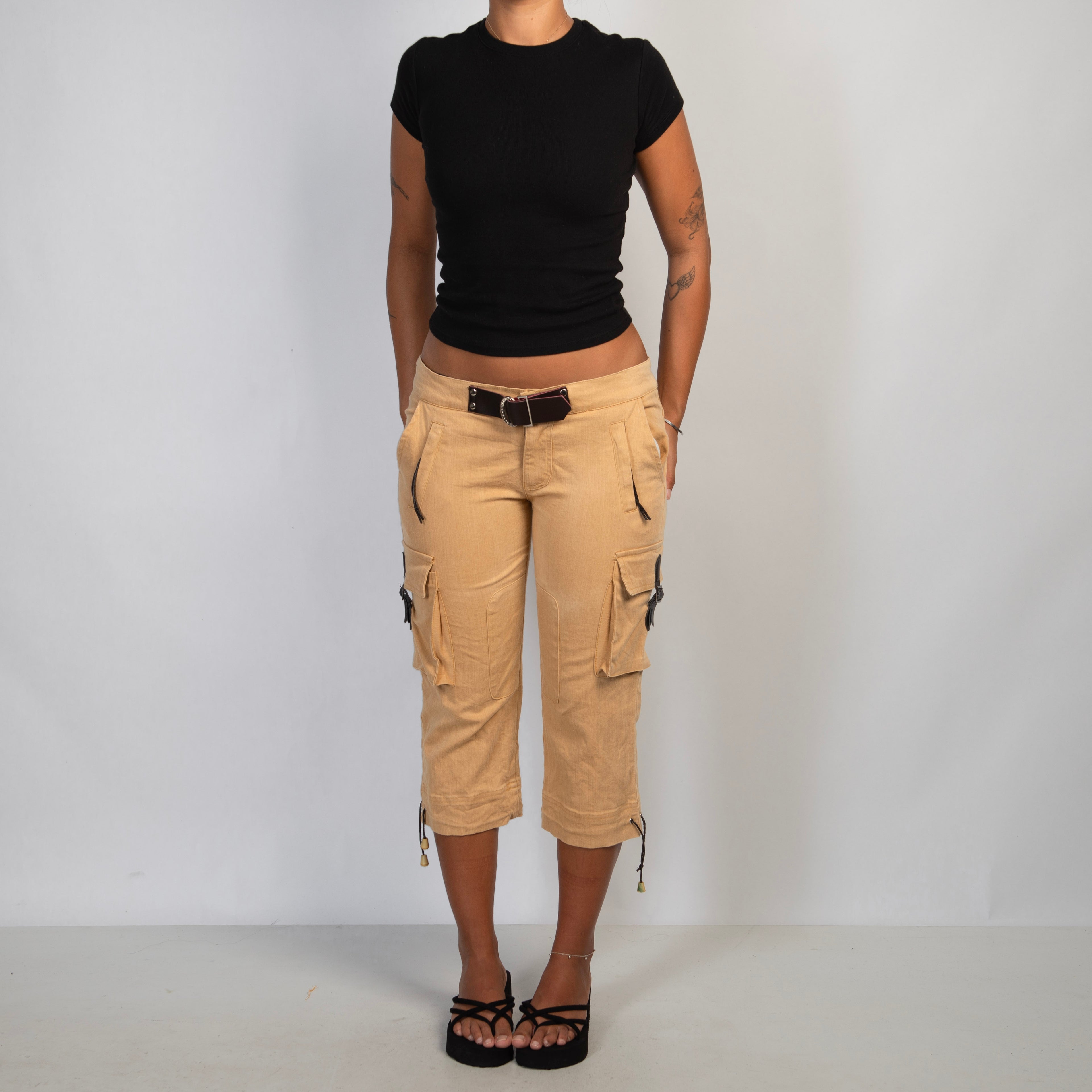 TAN CARGO CAPRI PANTS