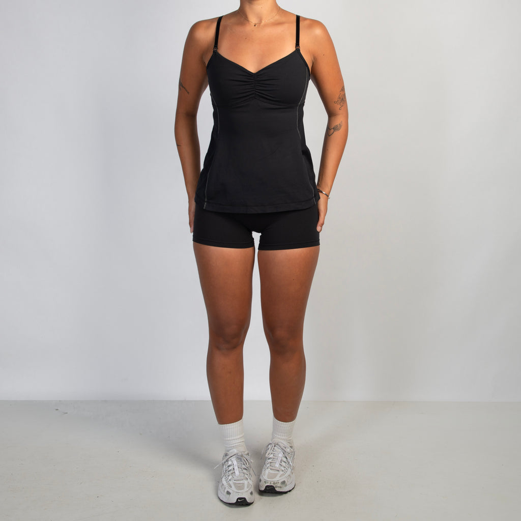 BLACK RUCHED ACTIVE TANK TOP