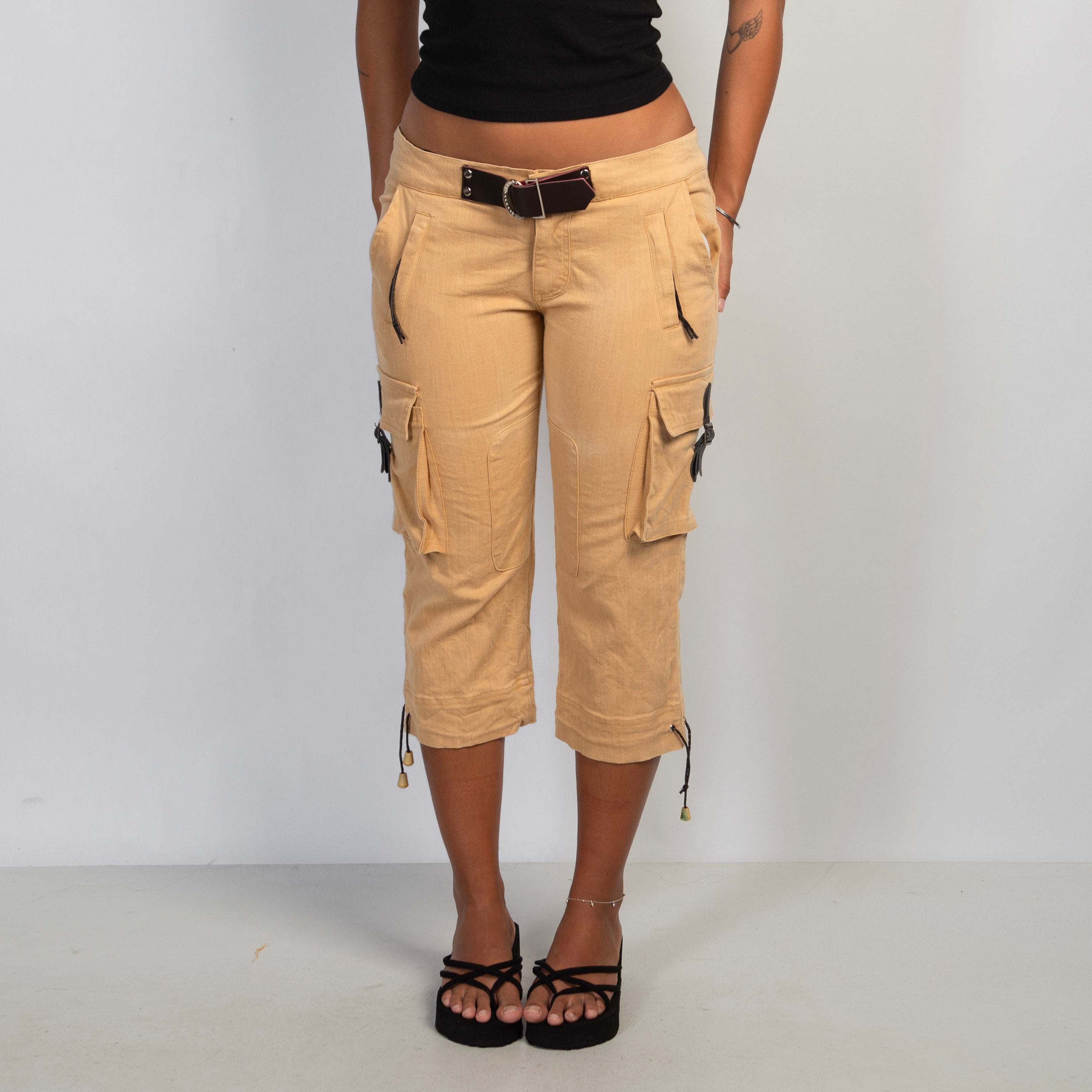 TAN CARGO CAPRI PANTS