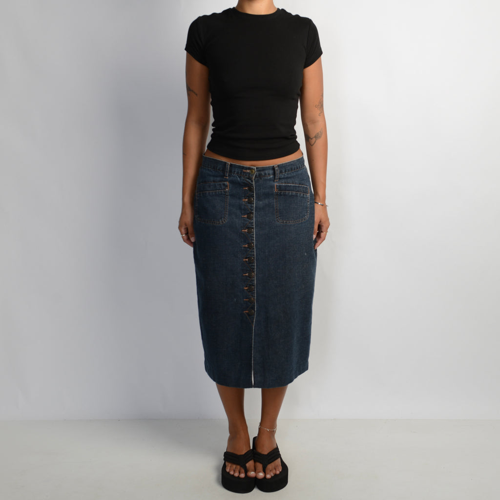 BUTTON FRONT DENIM SKIRT