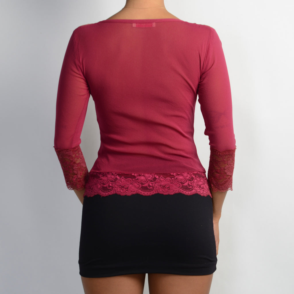 SHEER MESH 3/4 SLEEVE TOP