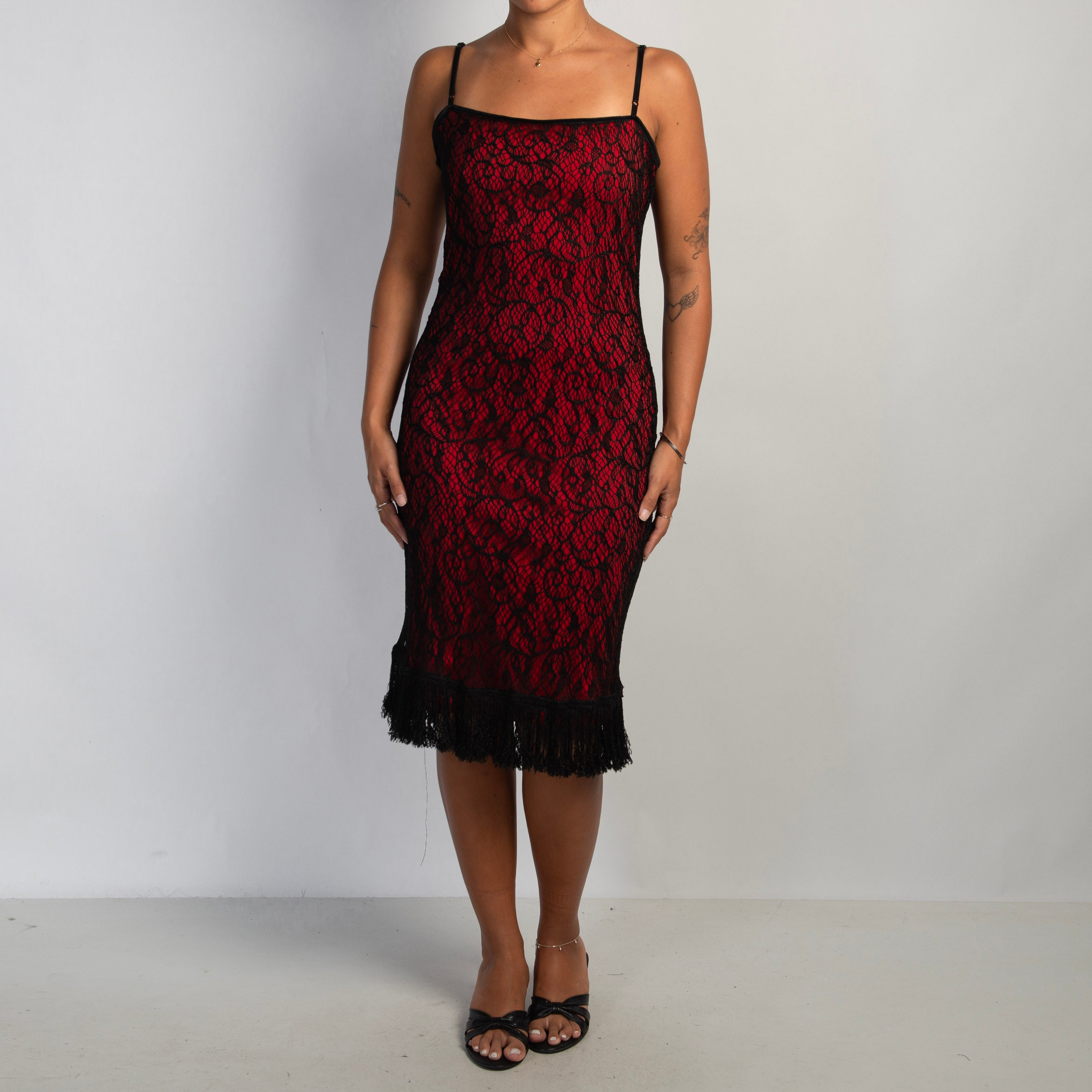 CROCHET FRINGE MIDI DRESS