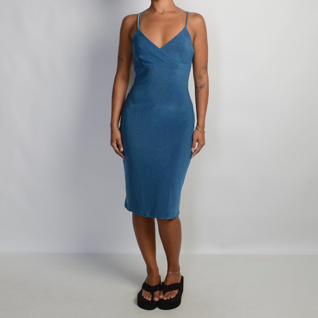 BLUE METALLIC MIDI DRESS