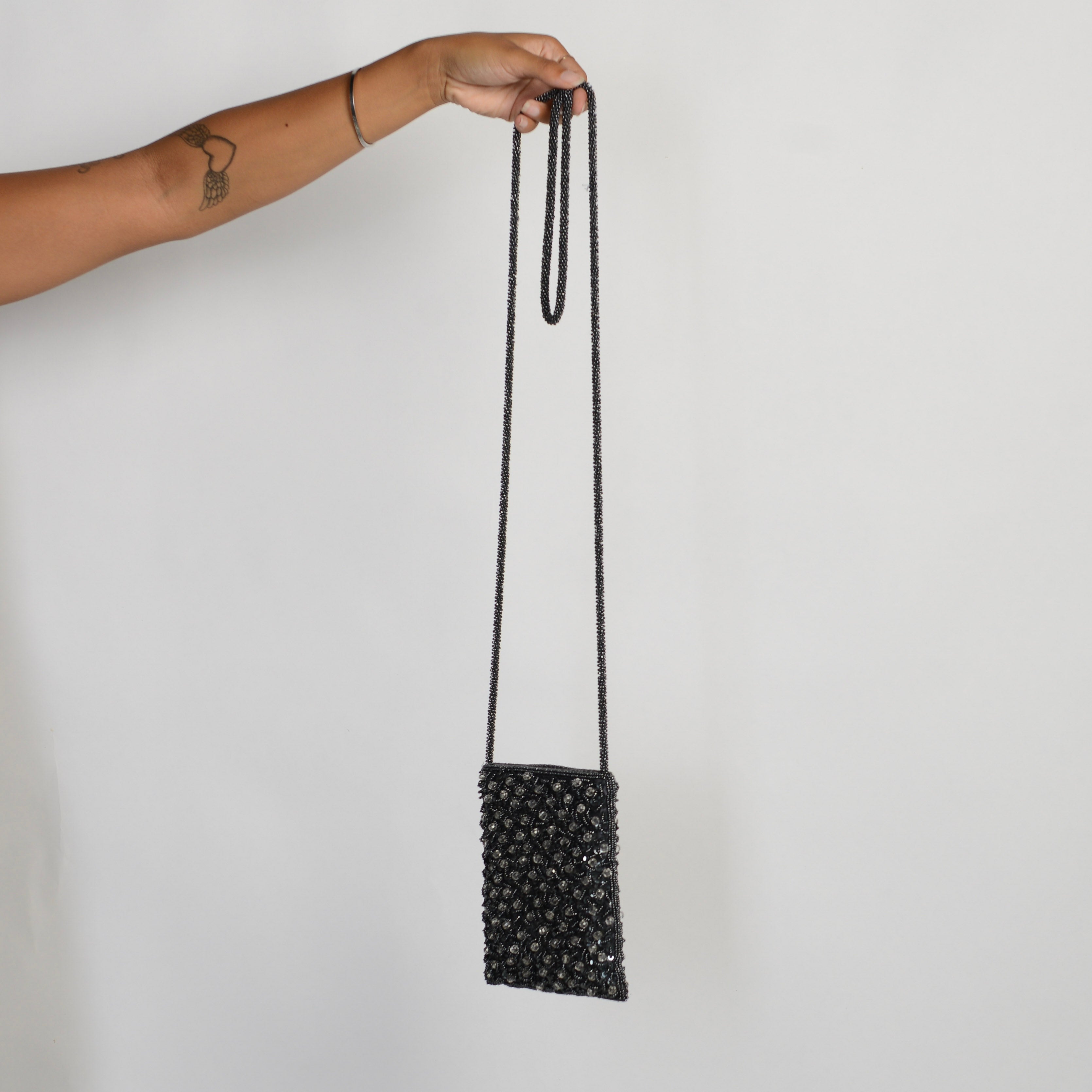 GREY BLUE BEADED PURSE