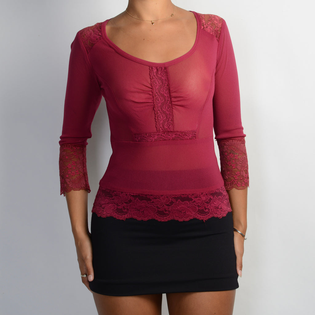 SHEER MESH 3/4 SLEEVE TOP