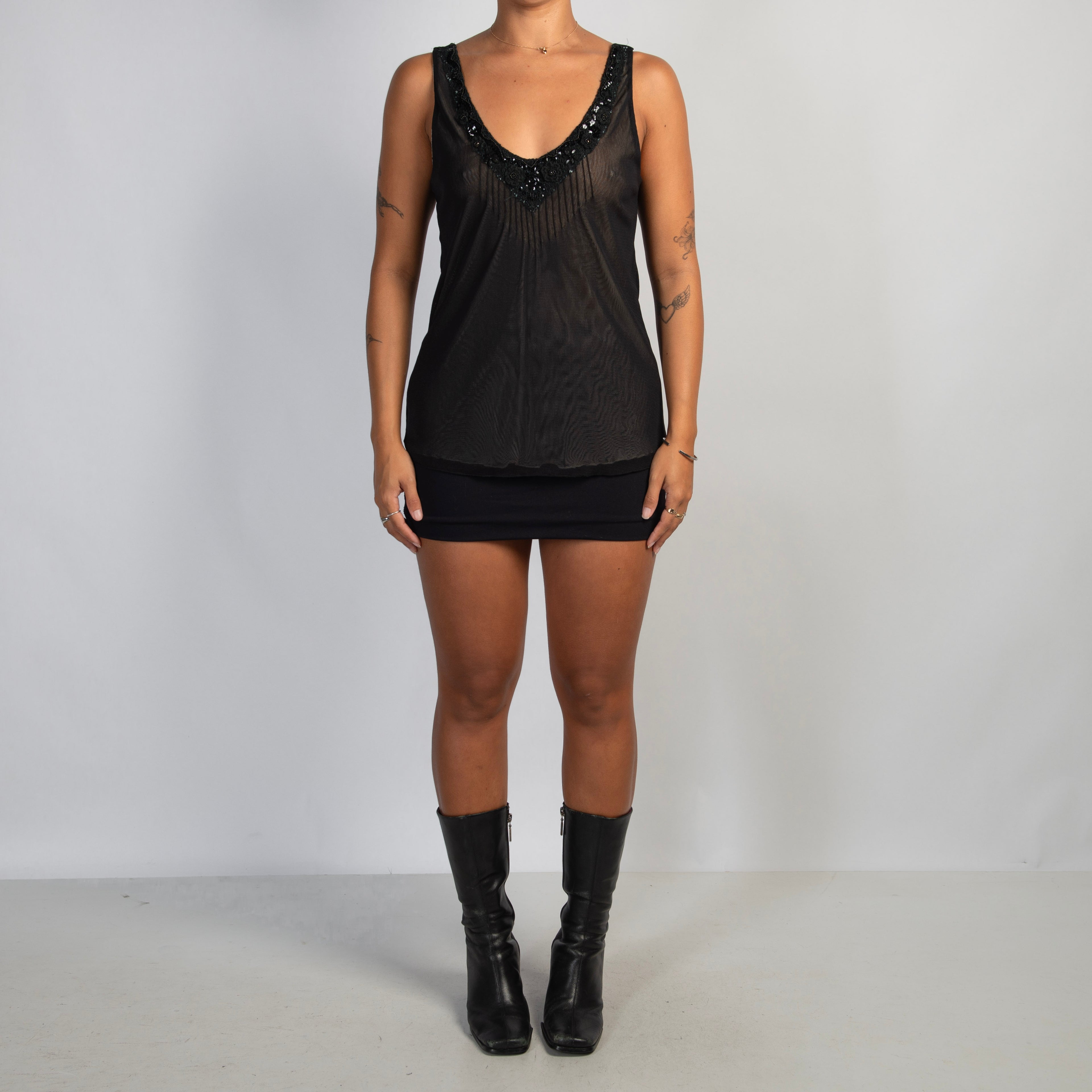 BLACK MESH TANK TOP