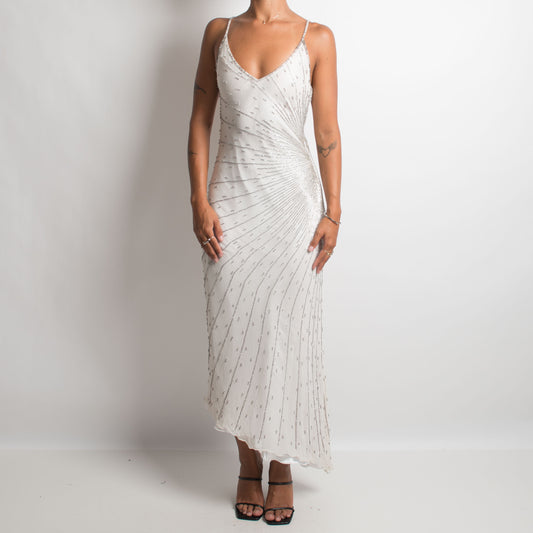 WHITE BEADED SILK DRESS