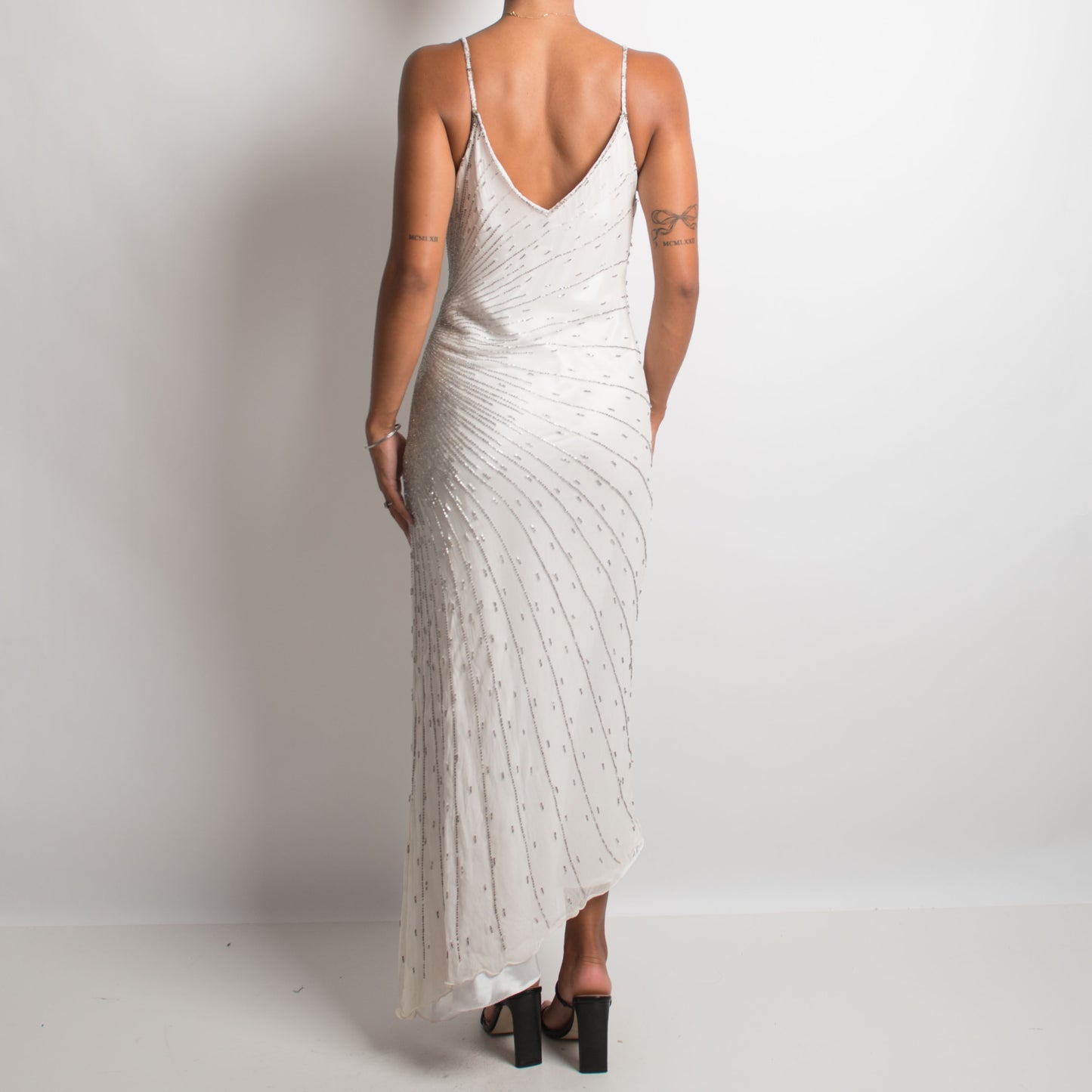 WHITE BEADED SILK DRESS