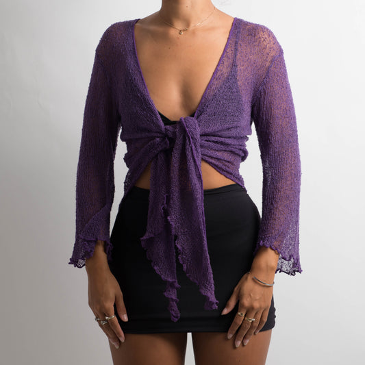 PURPLE SHEER KNIT WRAP TOP