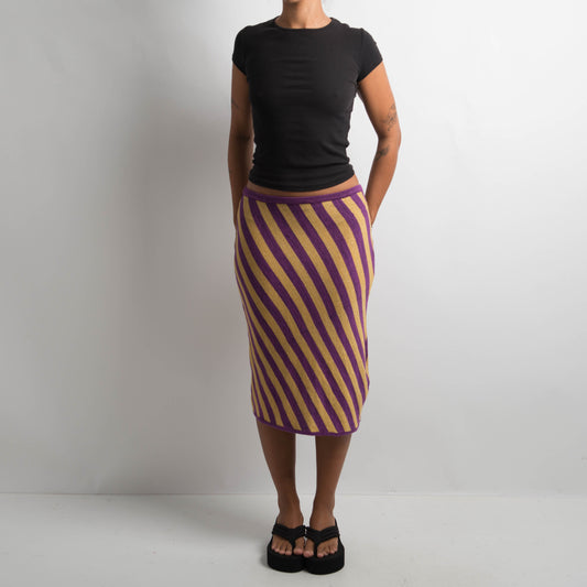 STRIPED KNIT MIDI SKIRT
