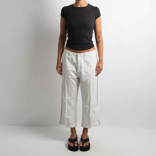 WHITE CROP CARGO PANTS