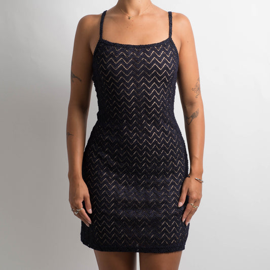 NAVY TEXTURED MINI DRESS