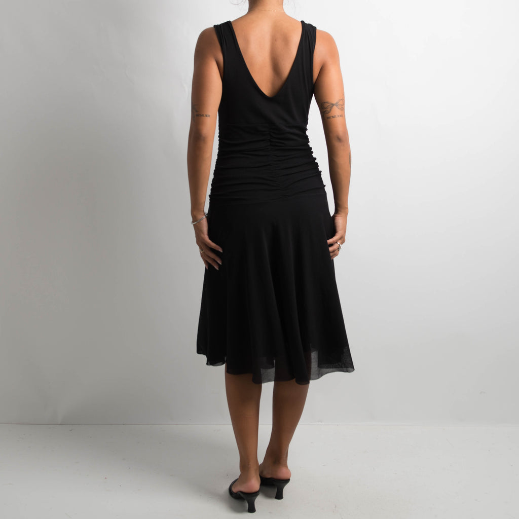 BLACK MESH MIDI DRESS