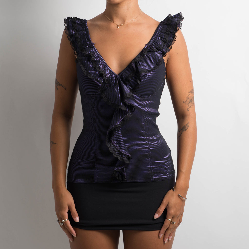 PURPLE STRIPED RUFFLE TOP