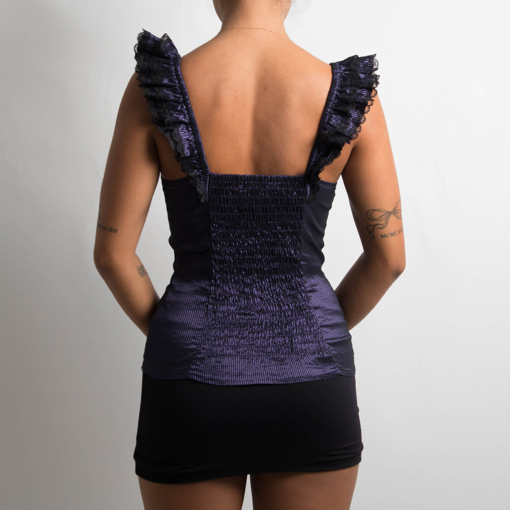 PURPLE STRIPED RUFFLE TOP