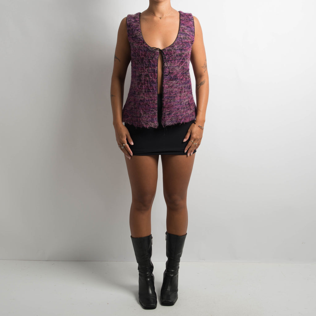TEXTURED TIE FRONT VEST