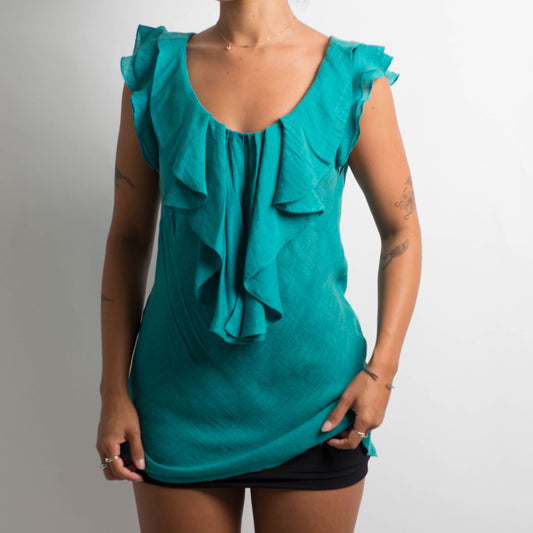 TURQUOISE RUFFLE TOP