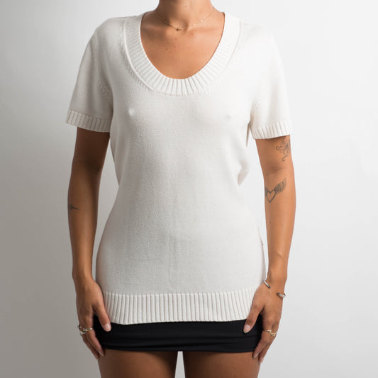 CREAM KNIT SHORT SLEEVE TOP