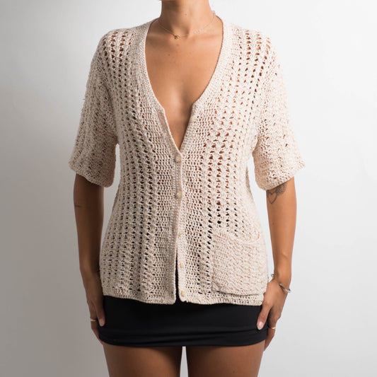 CREAM CROCHET FRONT BUTTON TOP