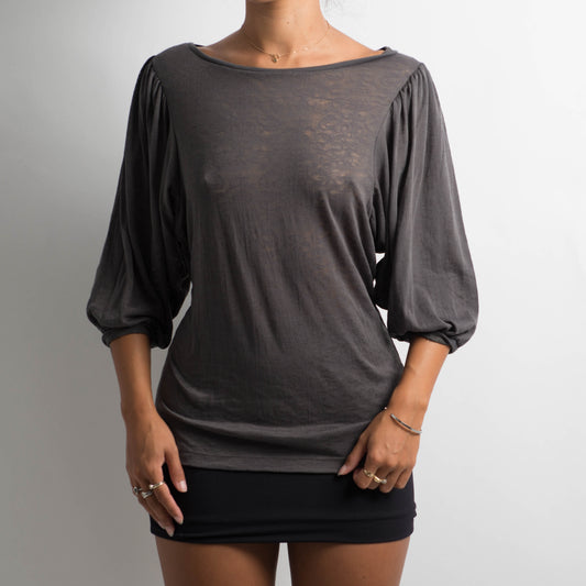 SHEER GREY PUFF SLEEVE TOP
