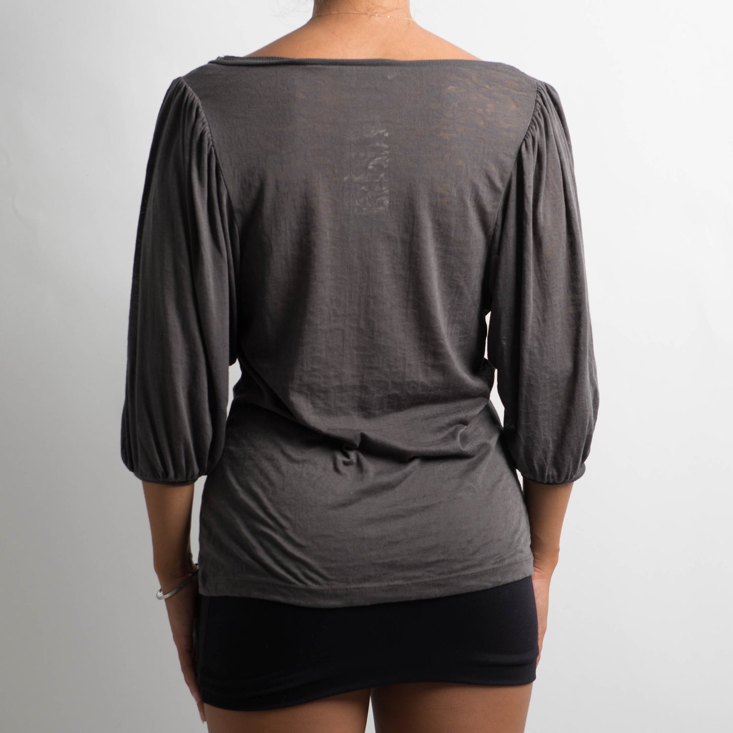 SHEER GREY PUFF SLEEVE TOP