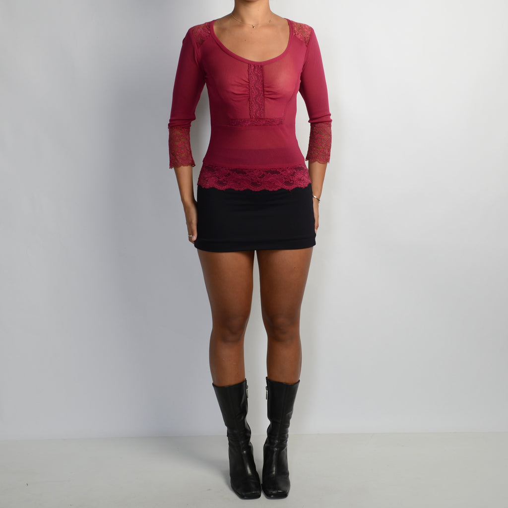 SHEER MESH 3/4 SLEEVE TOP