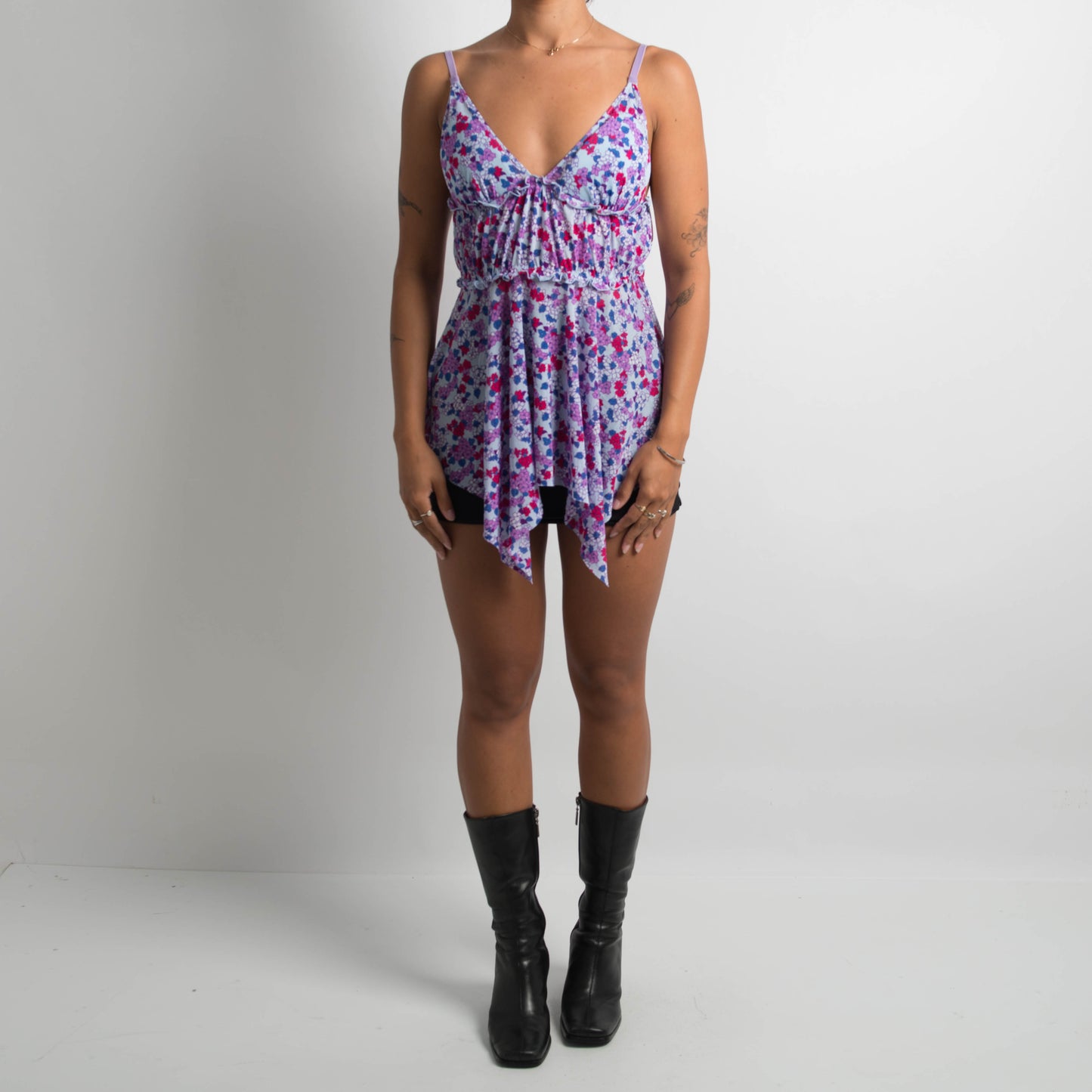 PURPLE FLORAL MESH CAMISOLE