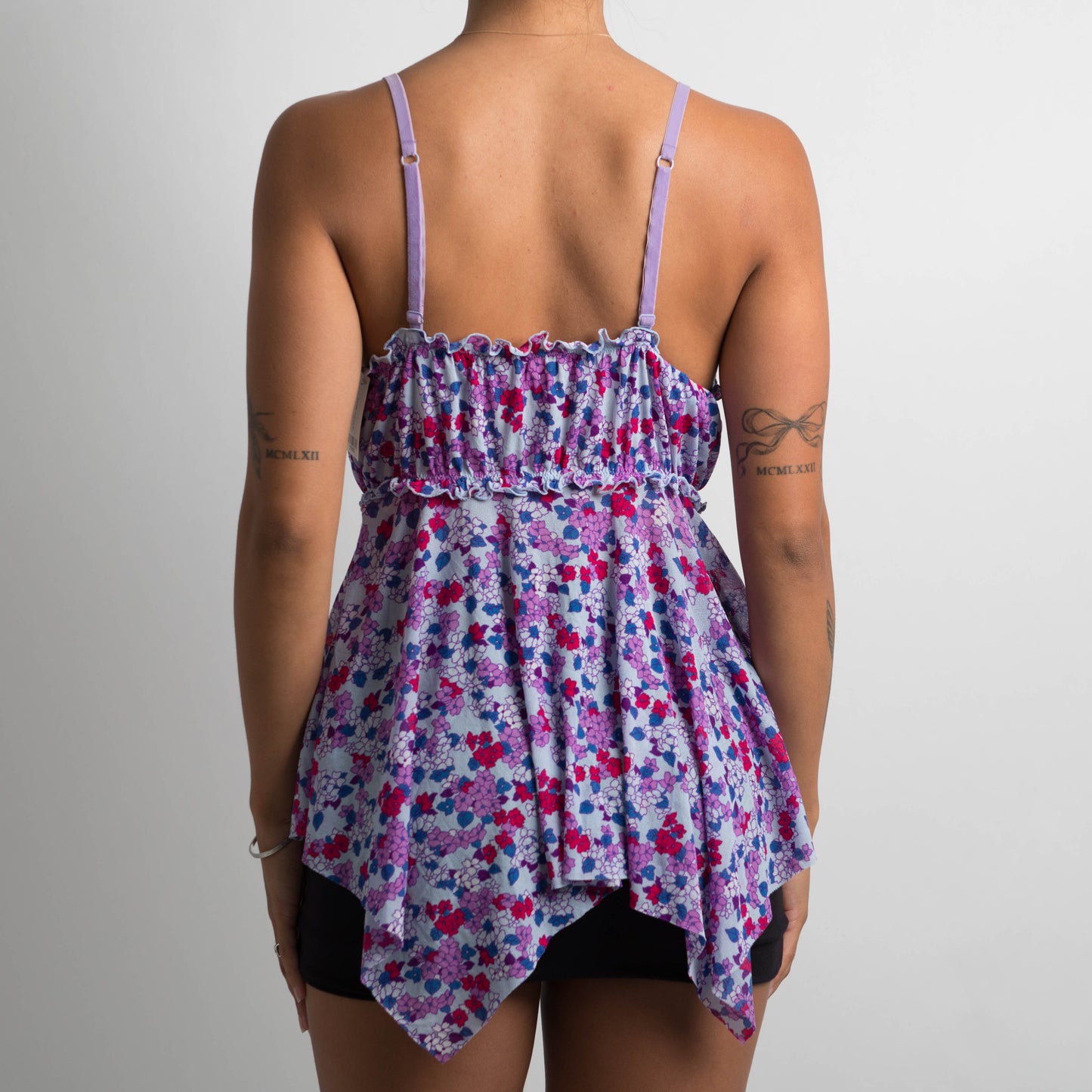 PURPLE FLORAL MESH CAMISOLE