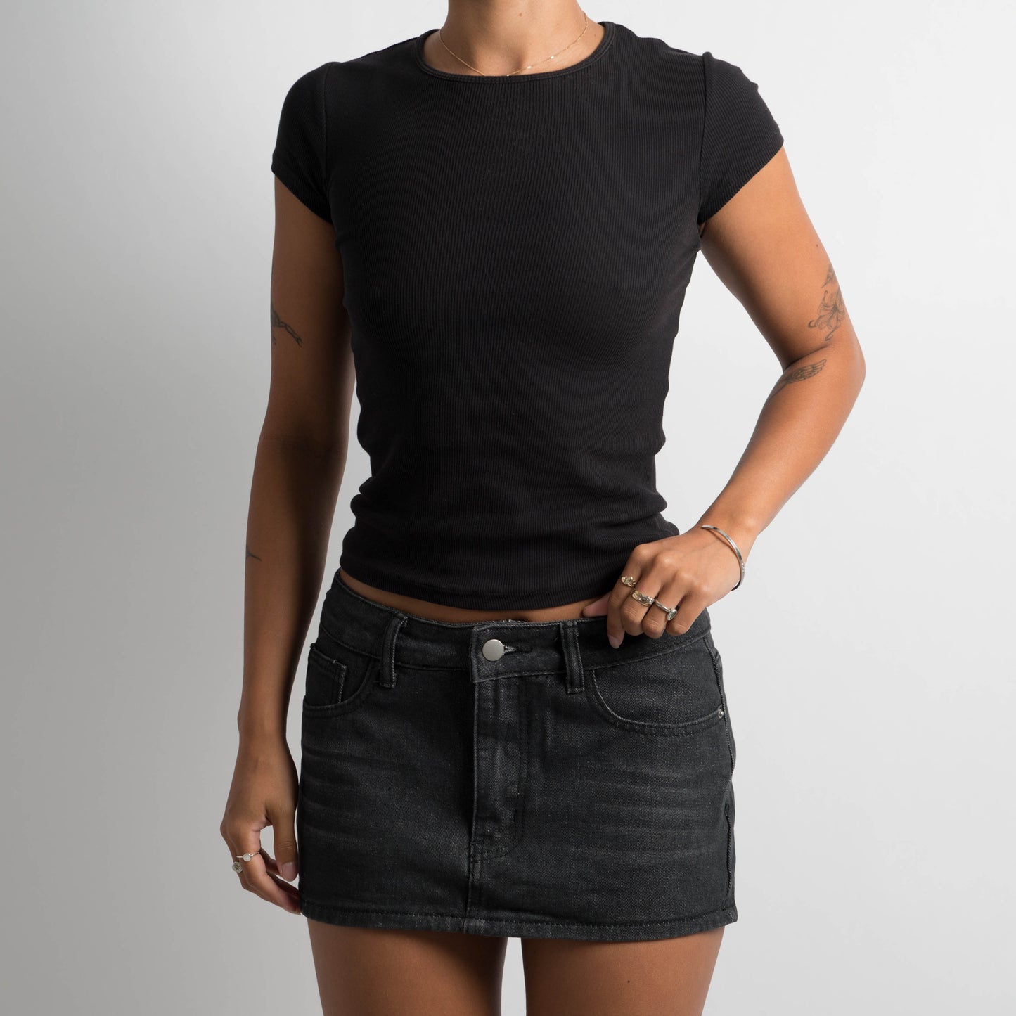 BLACK DENIM MINI SKIRT