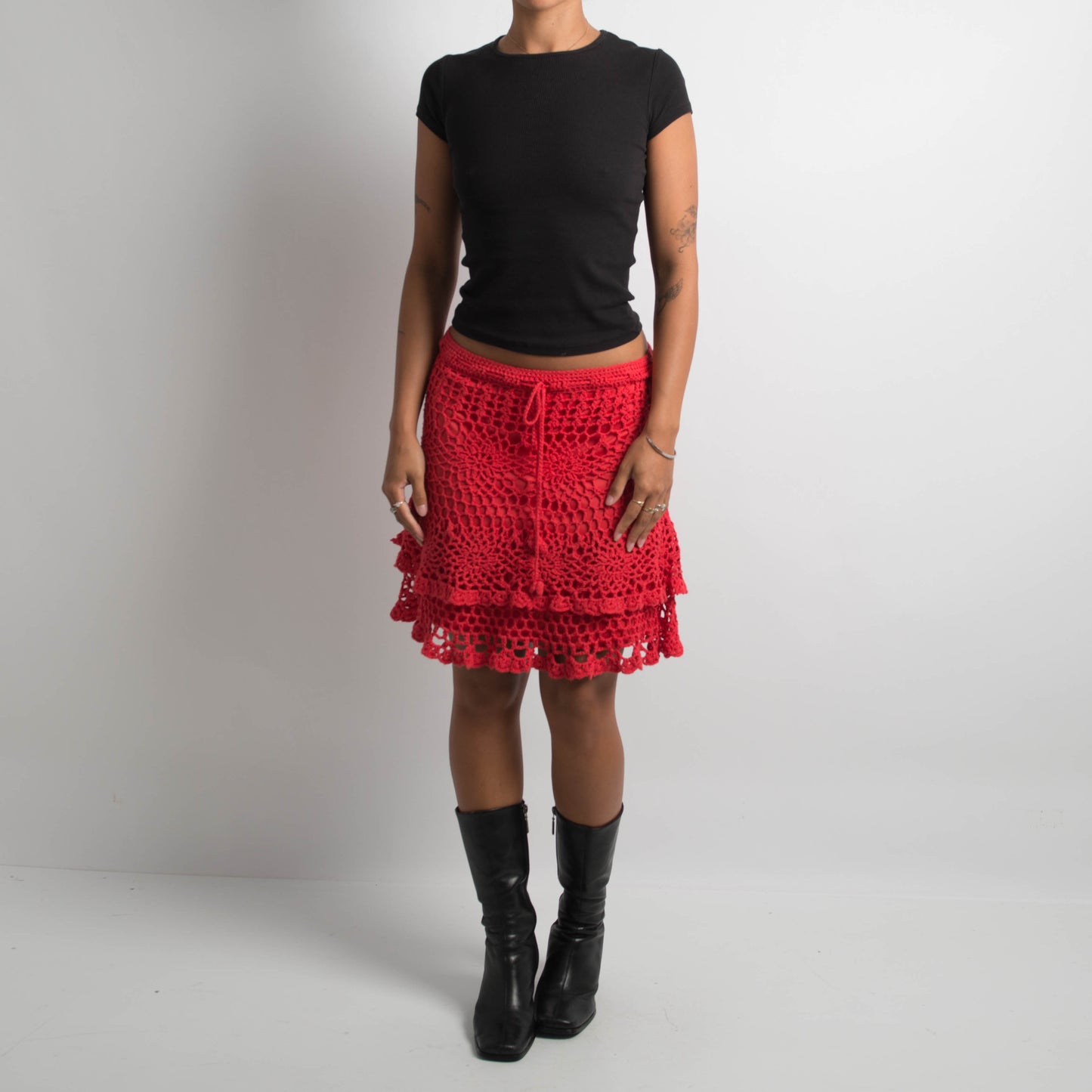 RASPBERRY RED CROCHET SKIRT