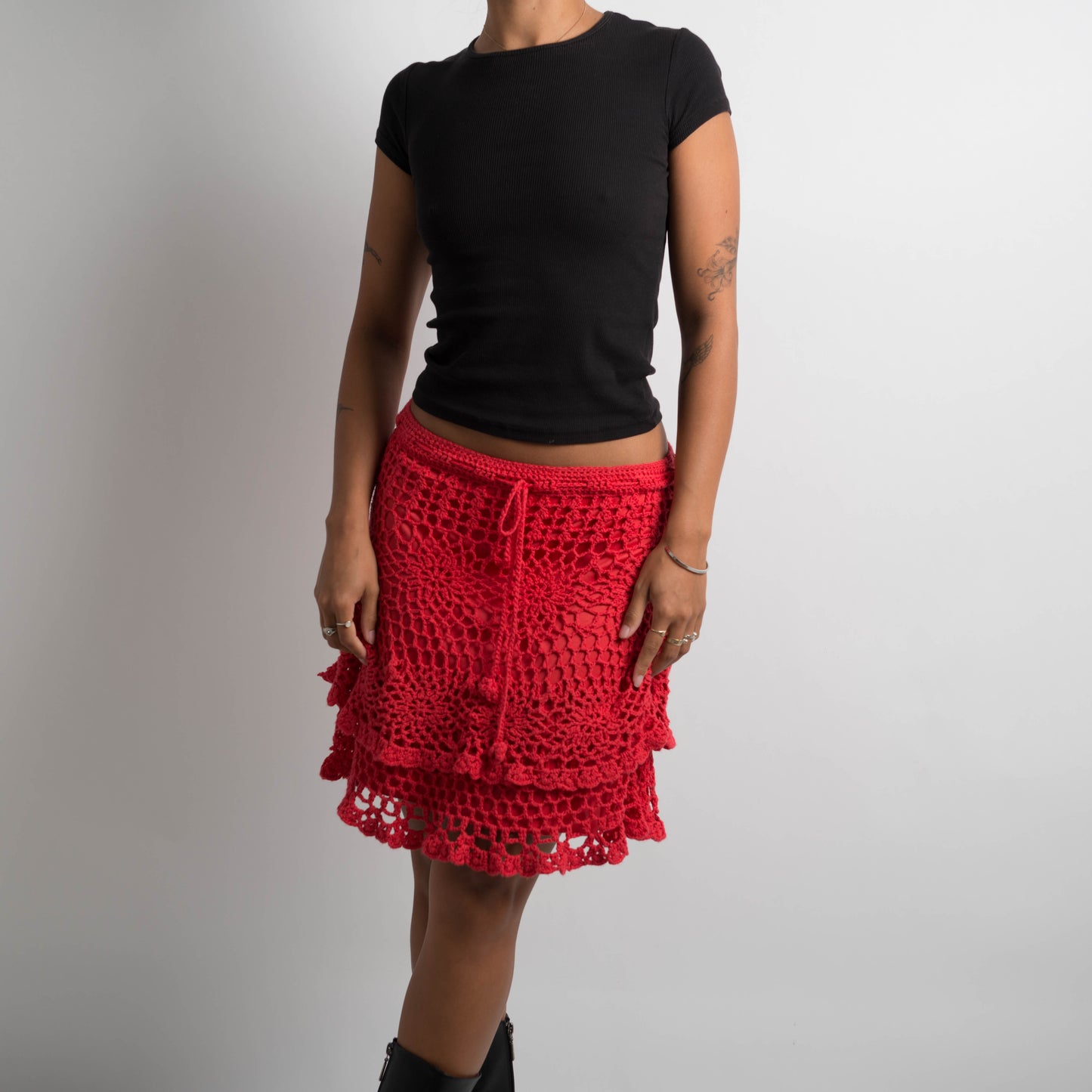 RASPBERRY RED CROCHET SKIRT