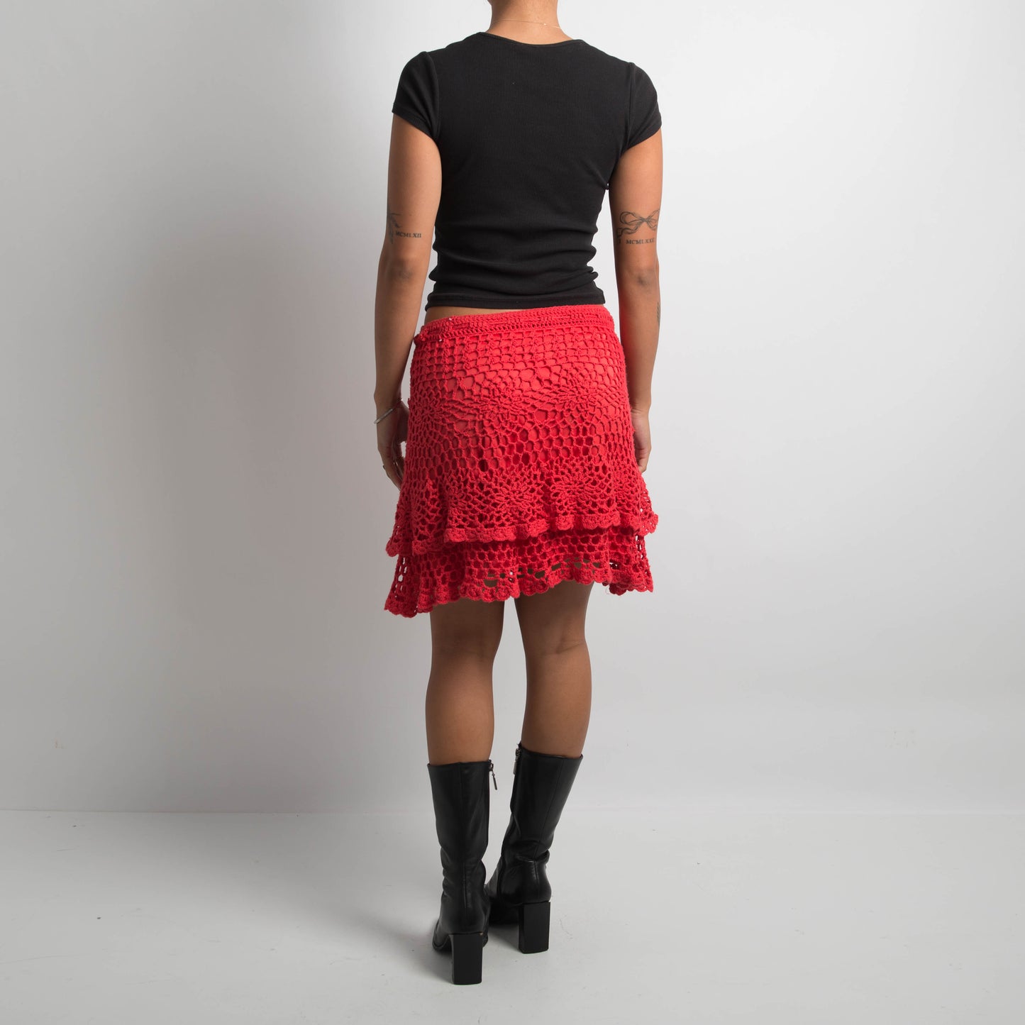 RASPBERRY RED CROCHET SKIRT