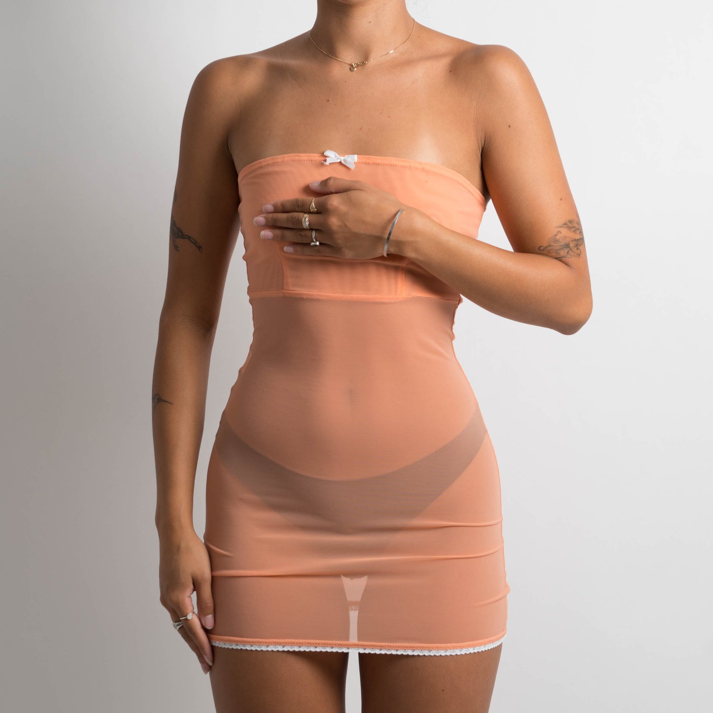 SHEER MESH MINI DRESS