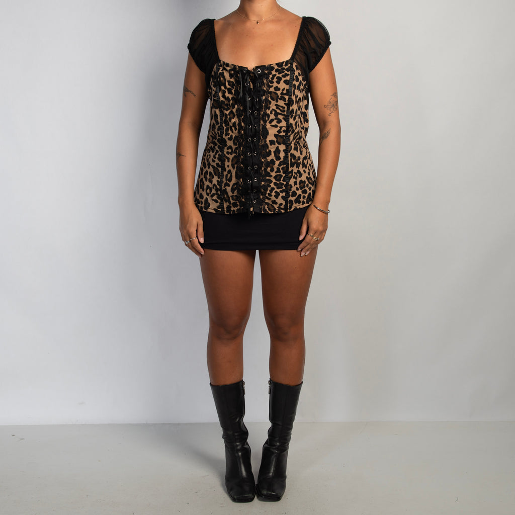 ANIMAL PRINT LACE UP TOP