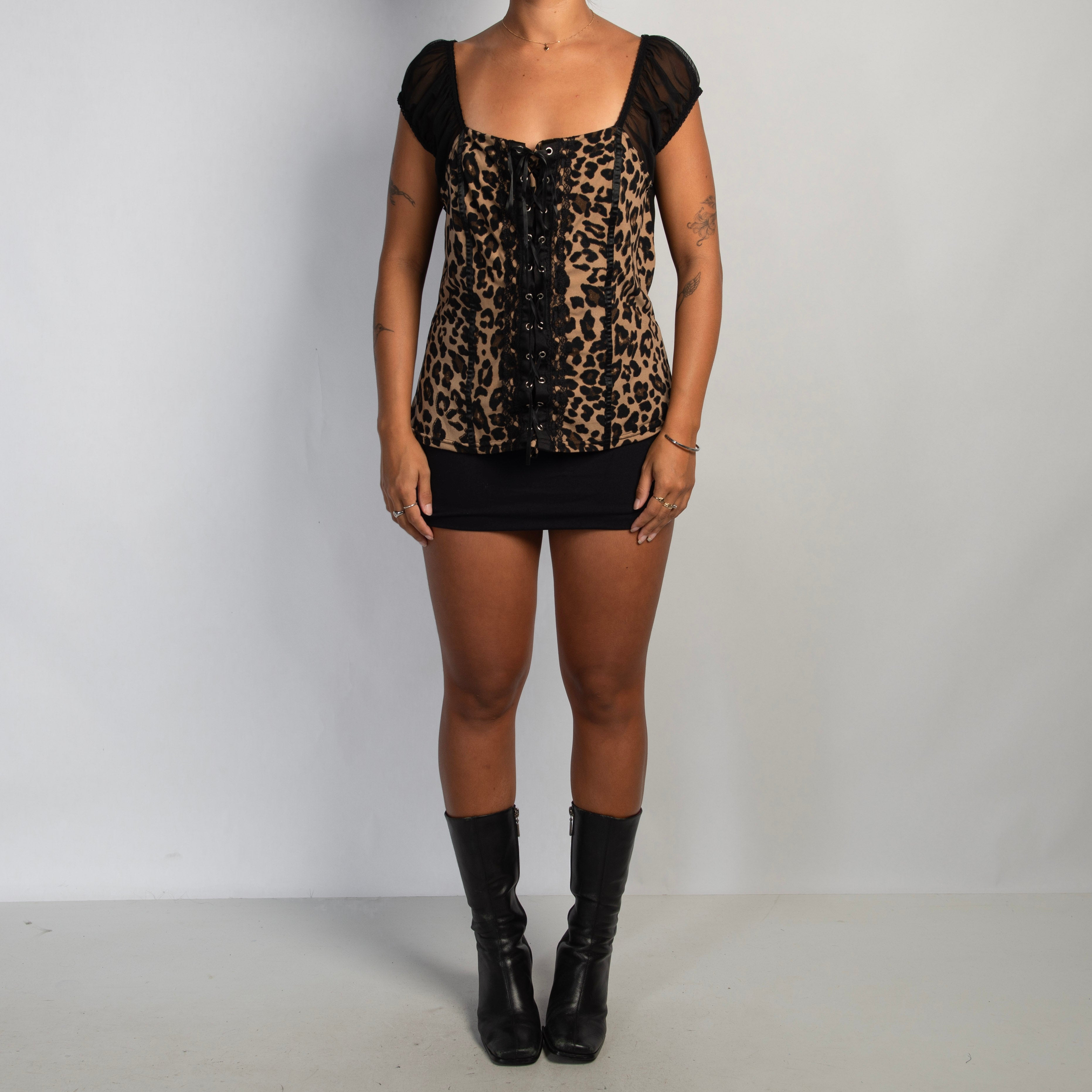 ANIMAL PRINT LACE UP TOP