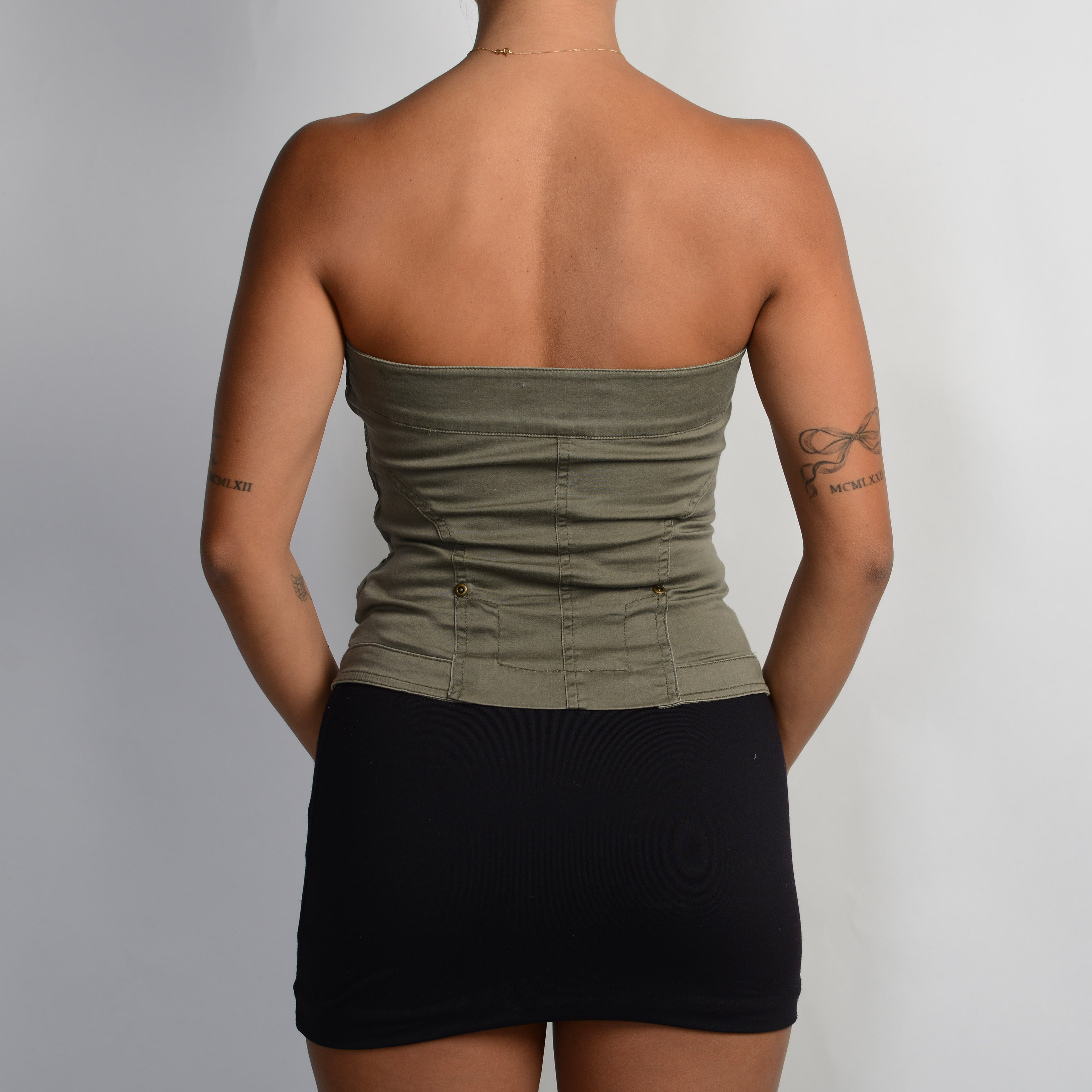 KHAKI CARGO STRAPLESS TOP