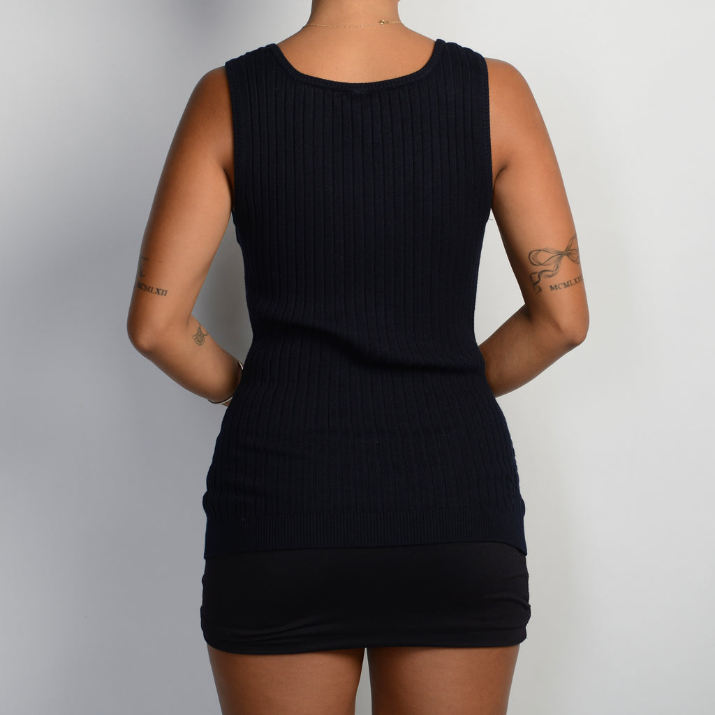 NAVY RIBBED TANK TOP
