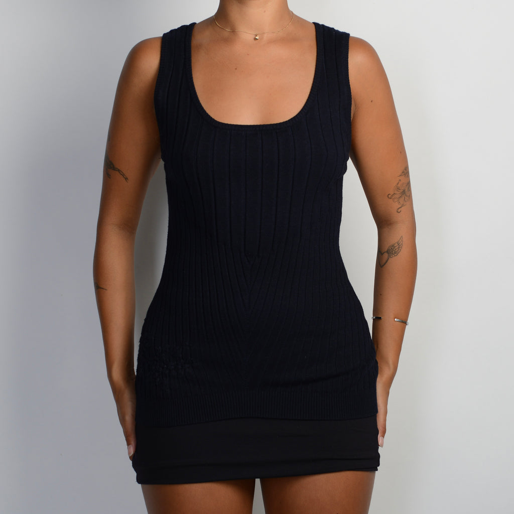 NAVY RIBBED TANK TOP