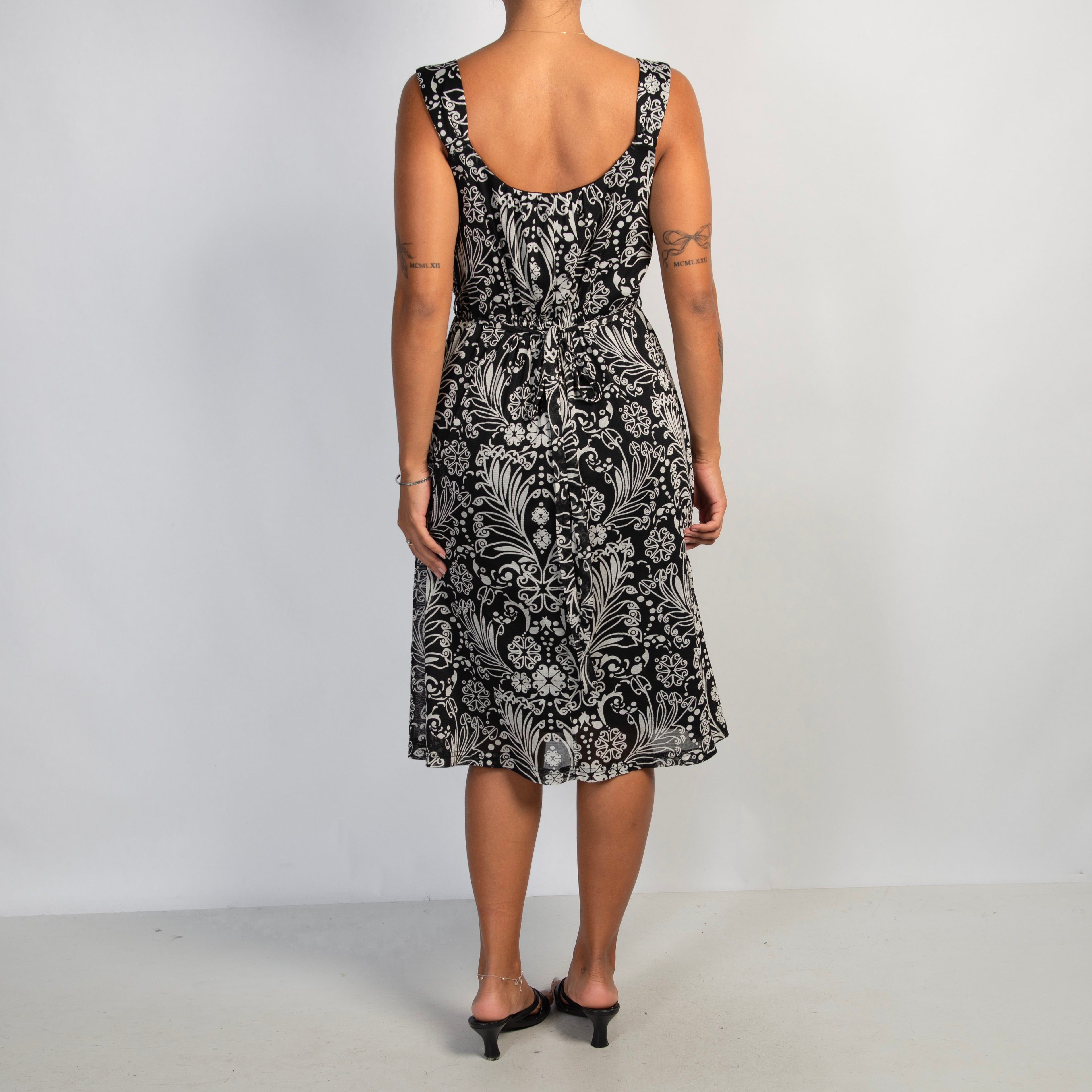 FLORAL MESH MIDI DRESS
