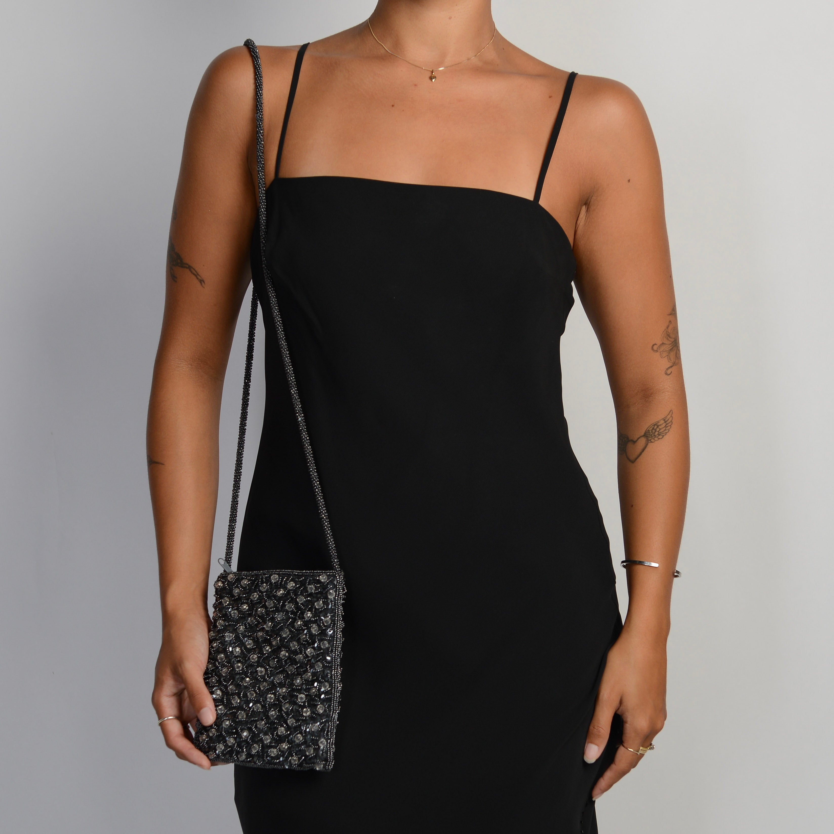 GREY BLUE BEADED PURSE