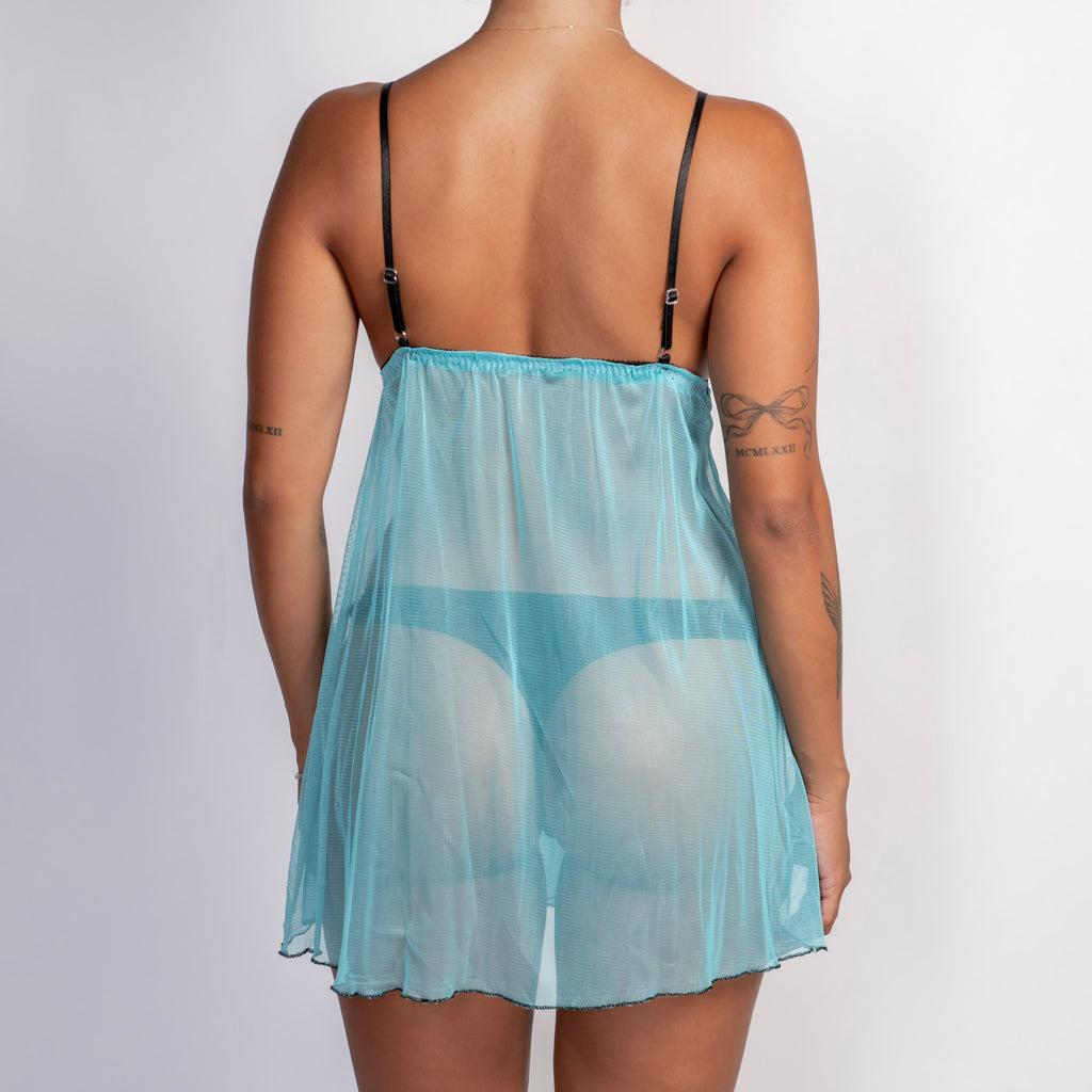 BLUE LACE MESH CHEMISE