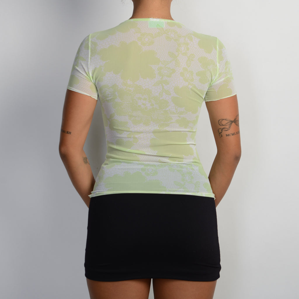 GREEN MESH FLORAL TOP