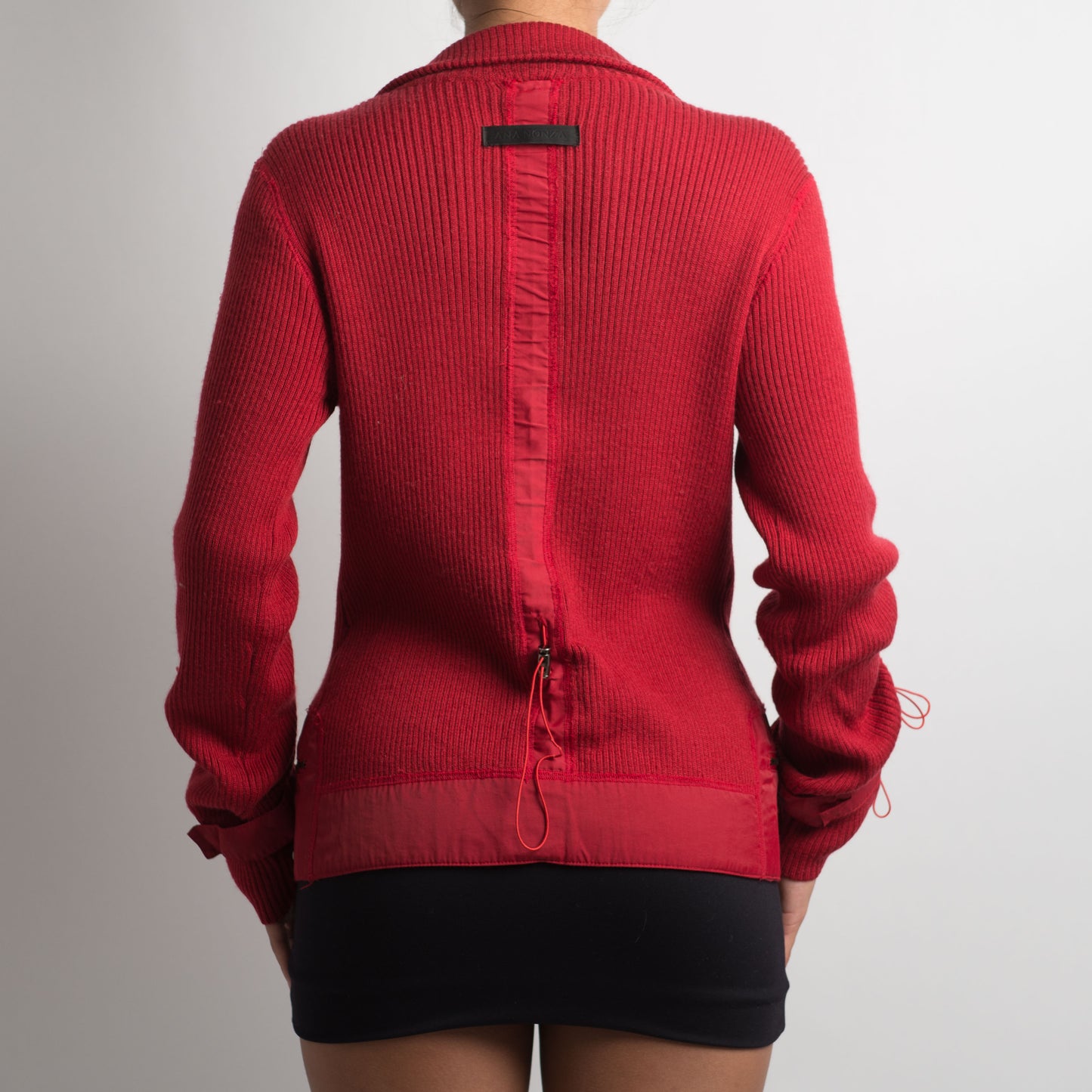 RED KNIT DOUBLE ZIP CARDIGAN