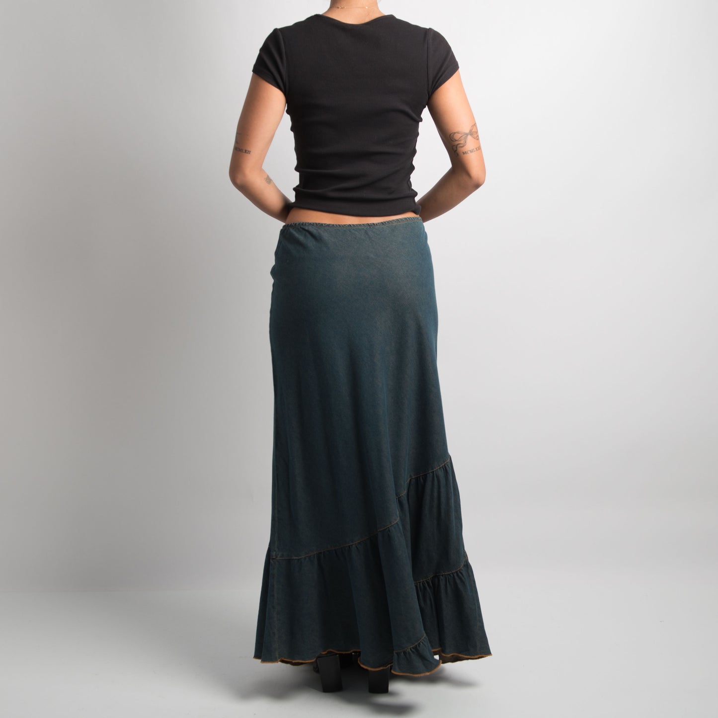 FADED DENIM LOOK MAXI SKIRT